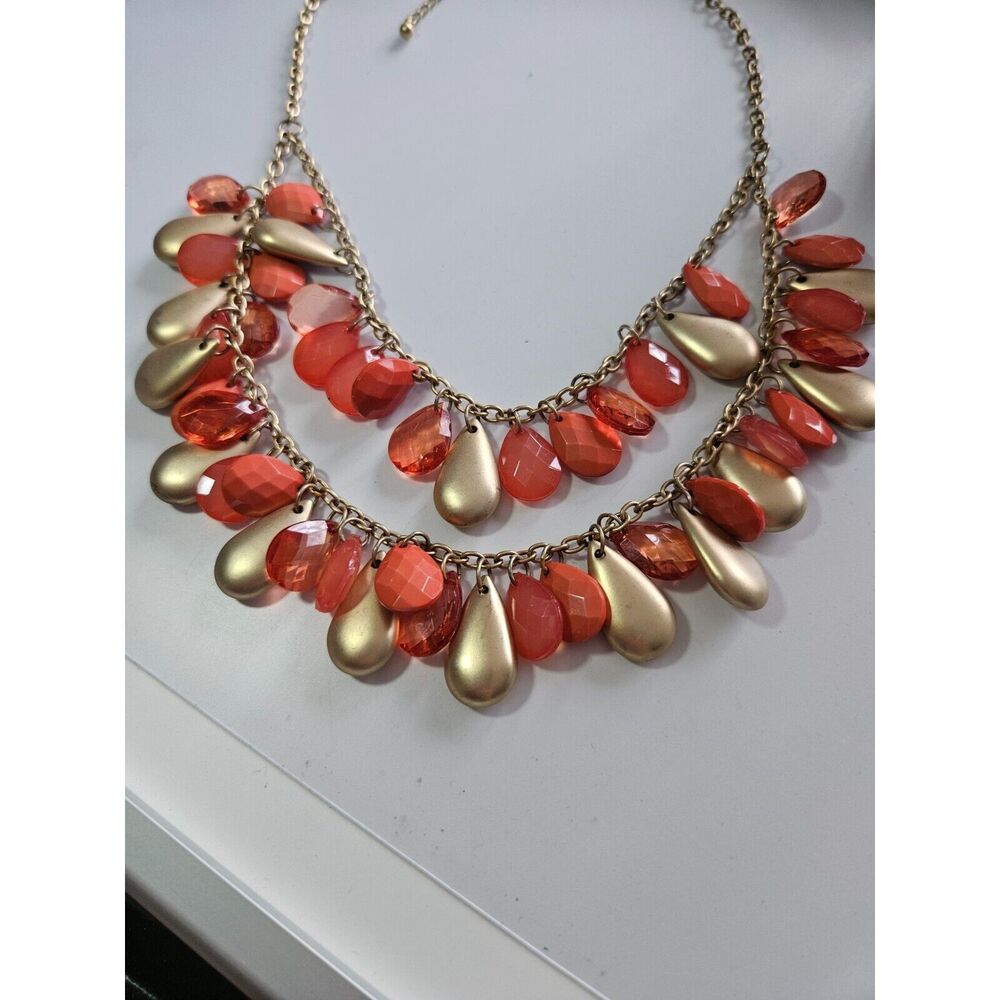 Gold tone coral statement necklace 22-25"